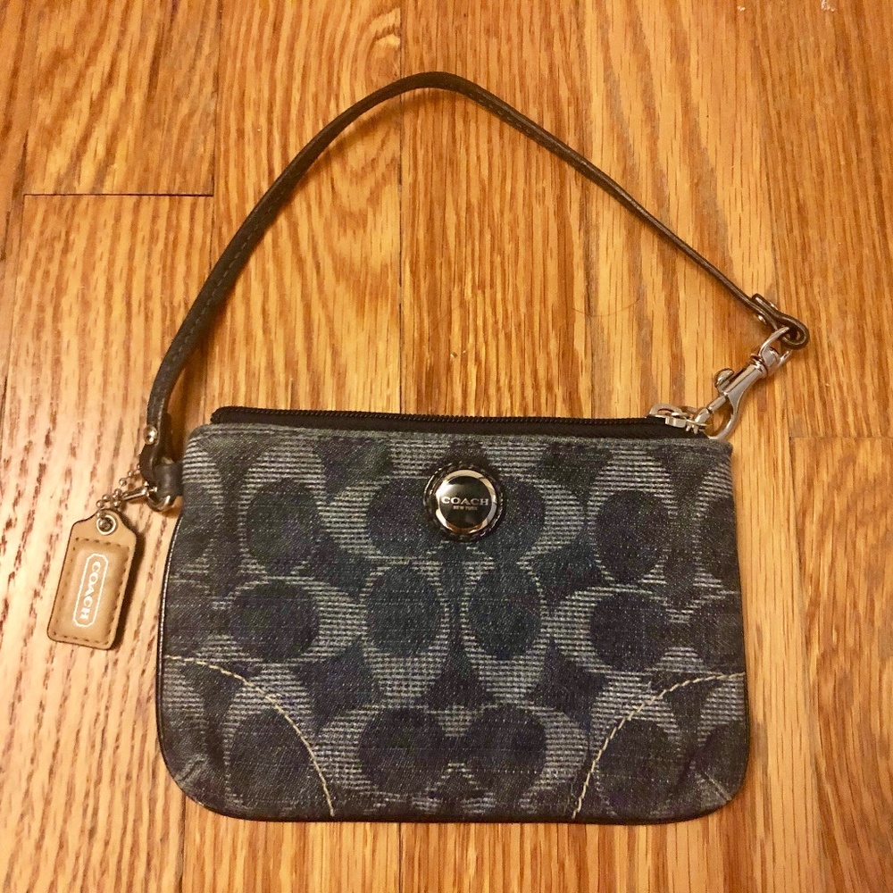 Coach Poppy Blue Signature Denim/Leather Wristlet